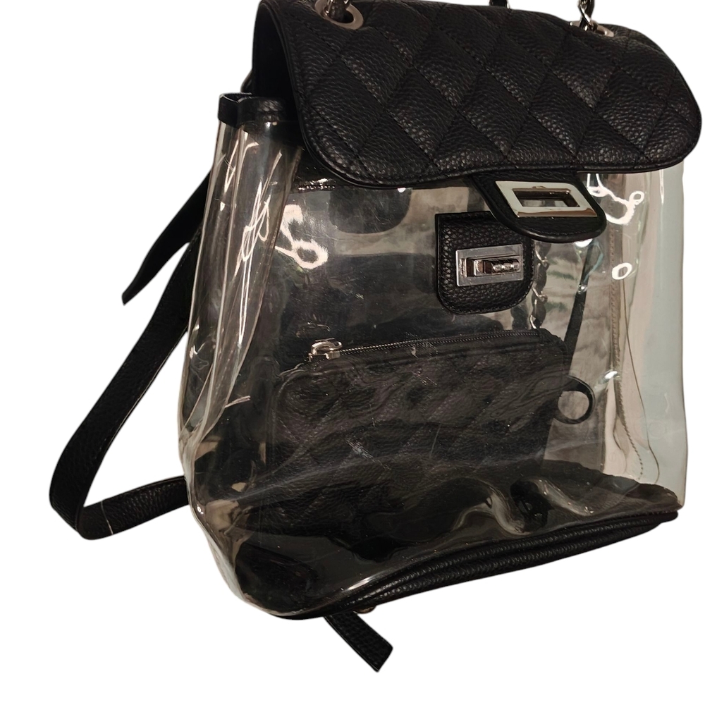 Chic Black Quilted Clear Backpack - image 1